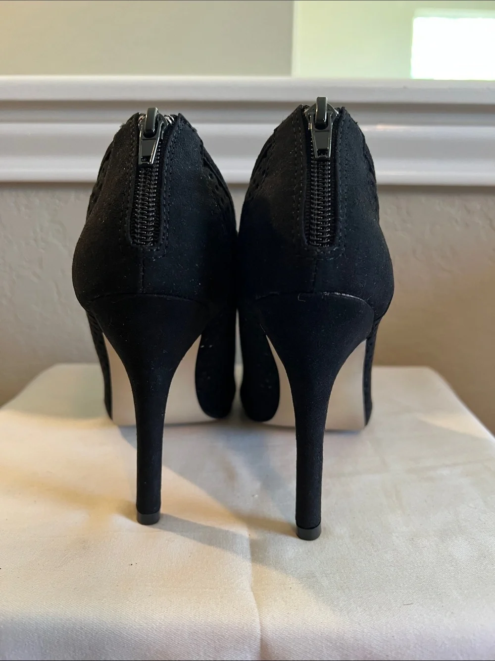 Madden Girl Women’s Black Perforated Peep-Toe Ankle Booties
